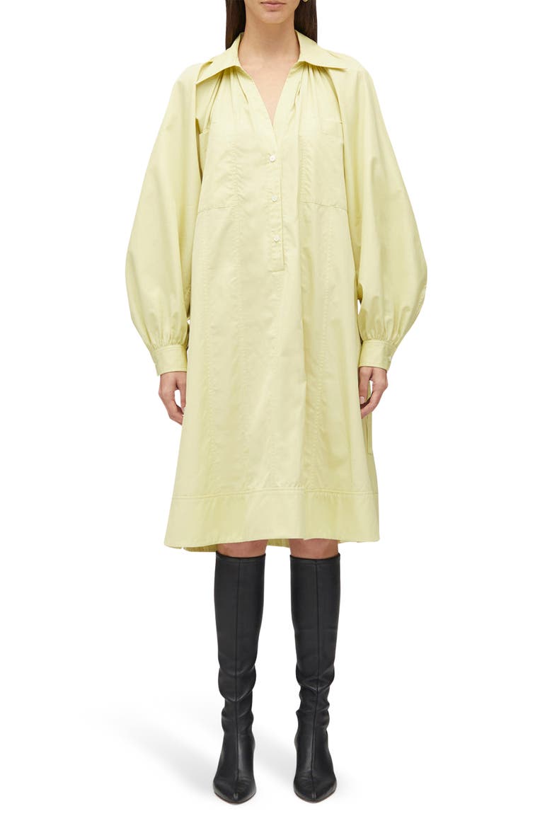 Shirred Puff Sleeve Poplin Shirtdress, Main, color, LIMELIGHT