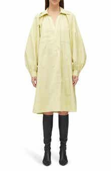 Shirred Puff Sleeve Poplin Shirtdress