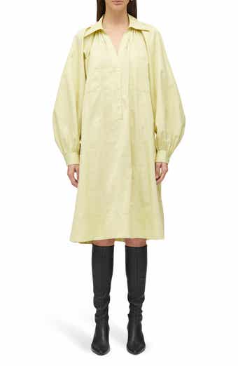 Shirred Puff Sleeve Poplin Shirtdress