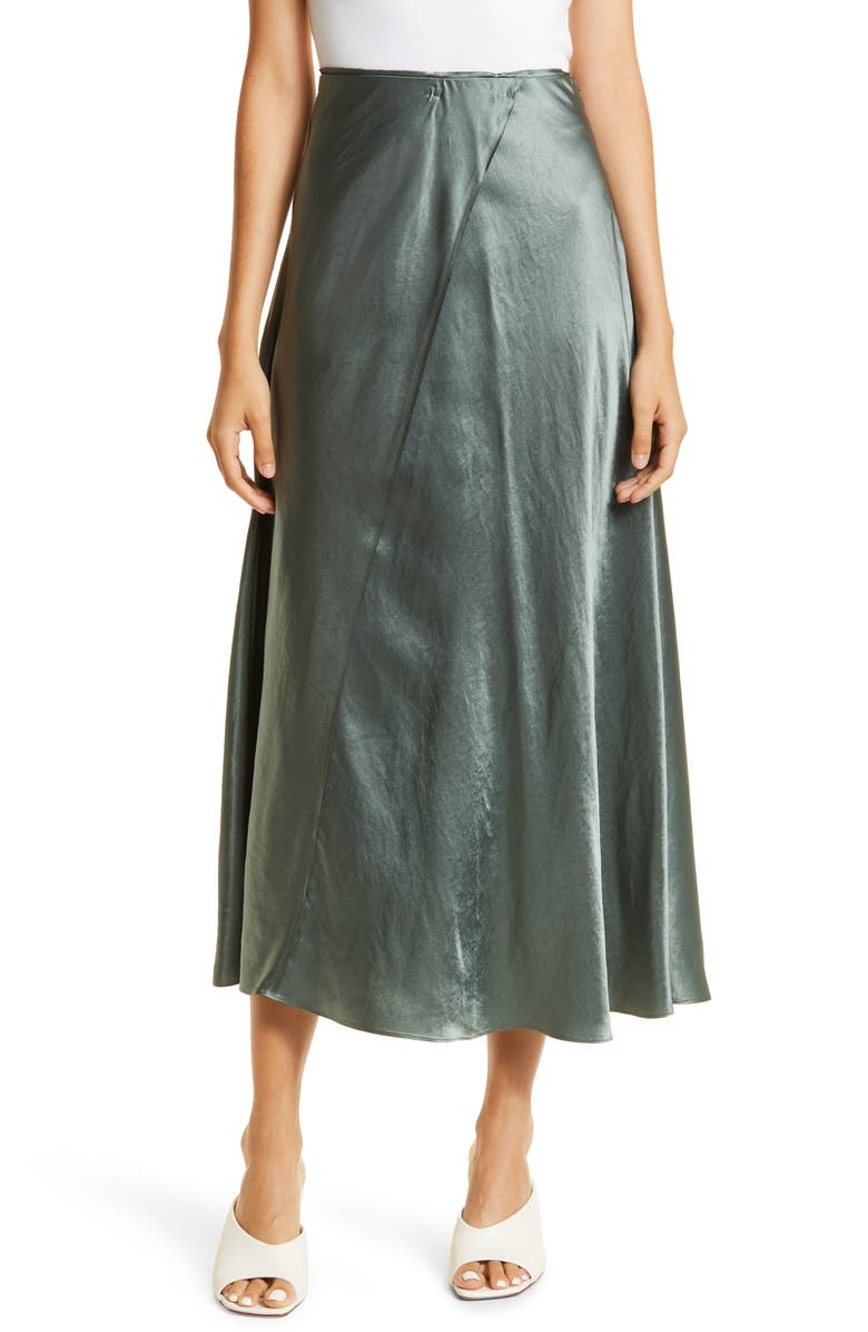 Vince Raw Edge Paneled Satin Slip Skirt, Main, color, 