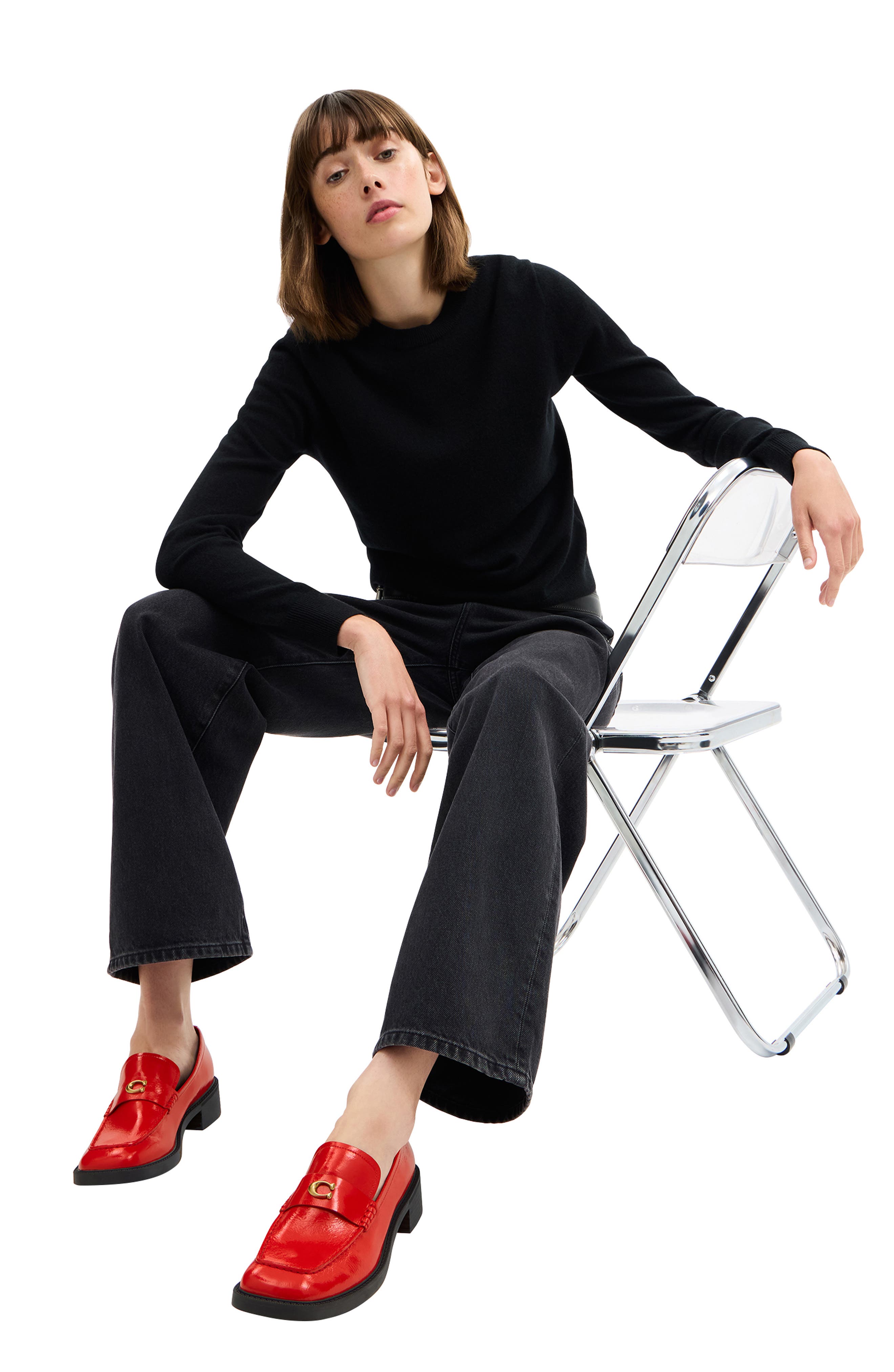 COACH Glazed Loafer, Alternate, color, Bright Red