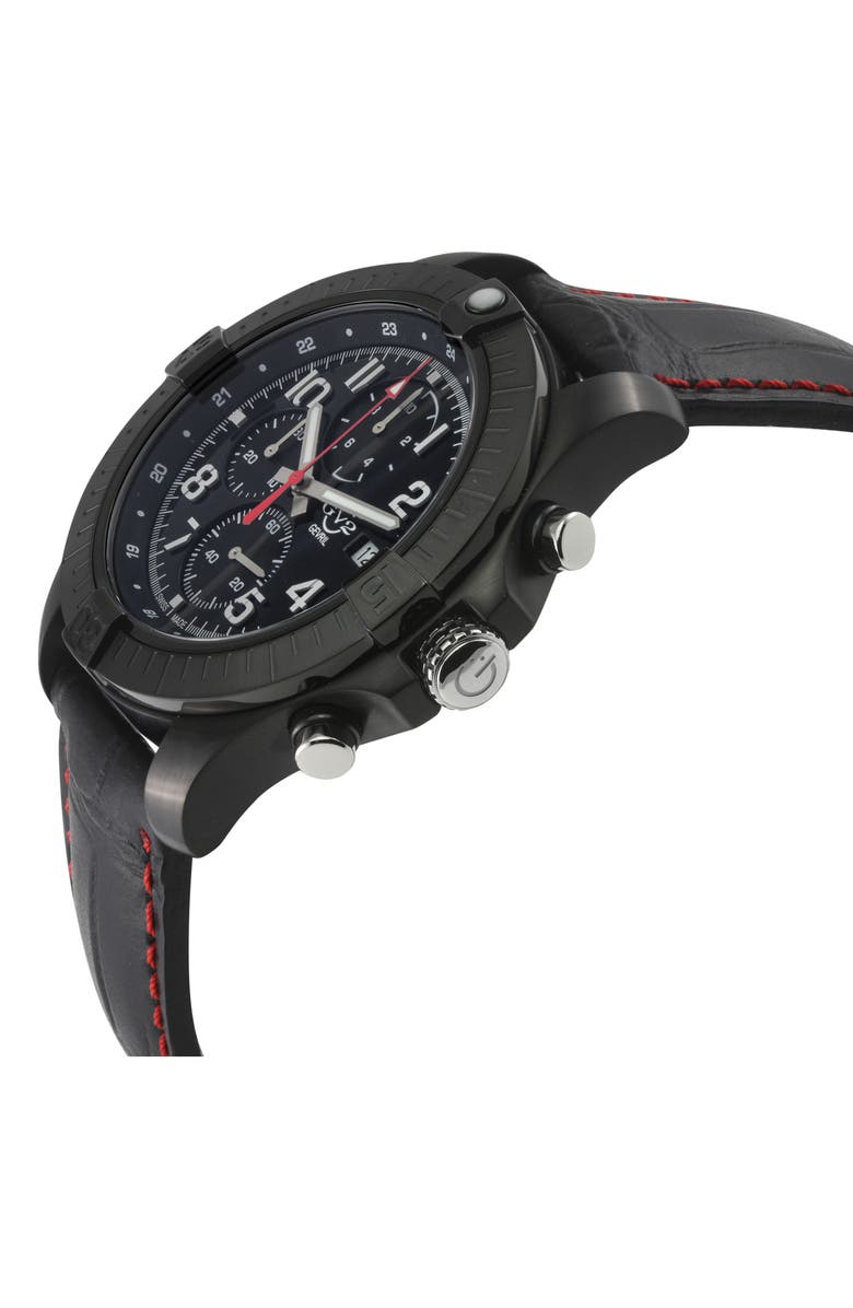 GV2 T38 Chronograph Croc Embossed Leather Strap Watch, 45mm, Alternate, color, Black