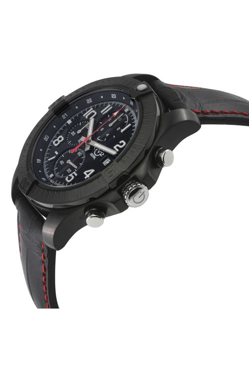 Gv2 T38 Chronograph Croc Embossed Leather Strap Watch, 45mm In Black