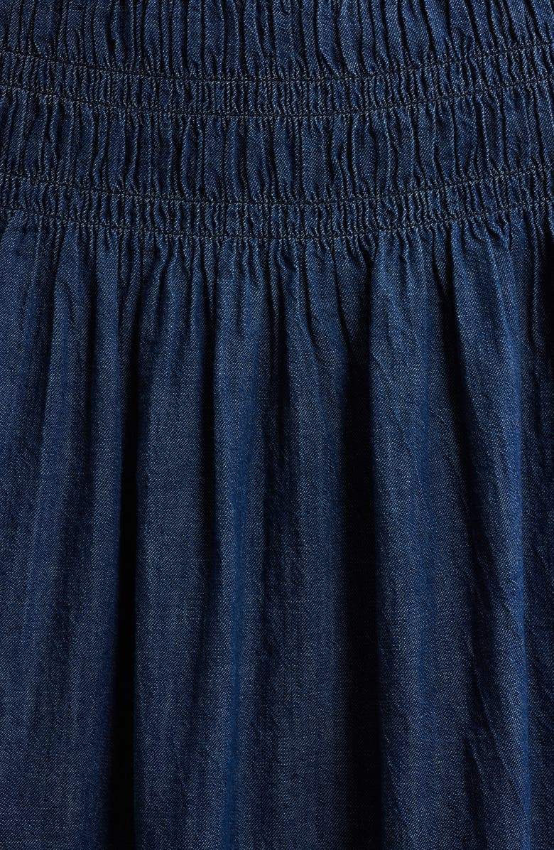 Madewell Smocked Waist Denim Midi Skirt, Alternate, color, Dark Cove Wash