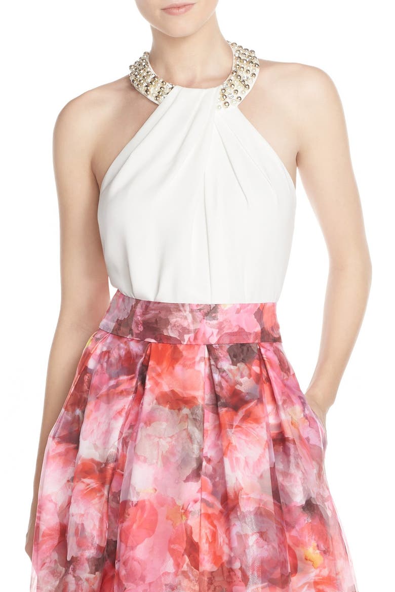 Beaded Crepe Top, Main, color, IVORY