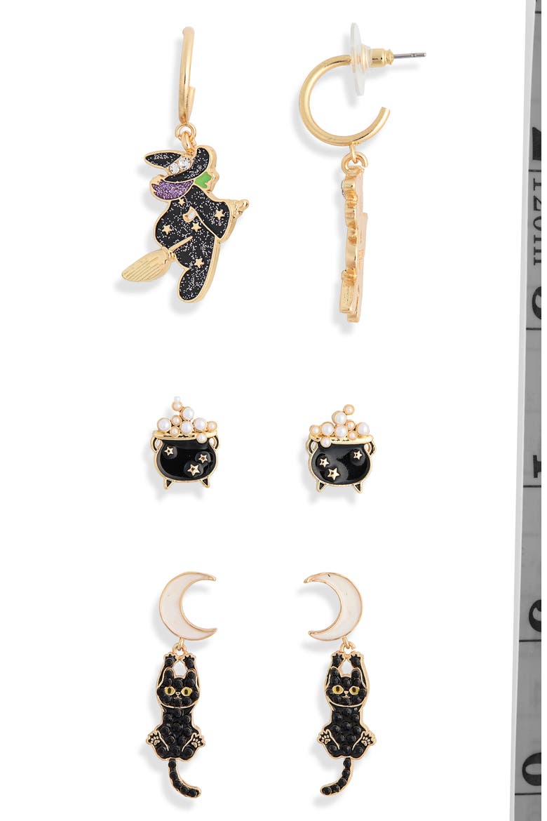 Witch Set of 3 Earrings, Alternate, color, BLACK