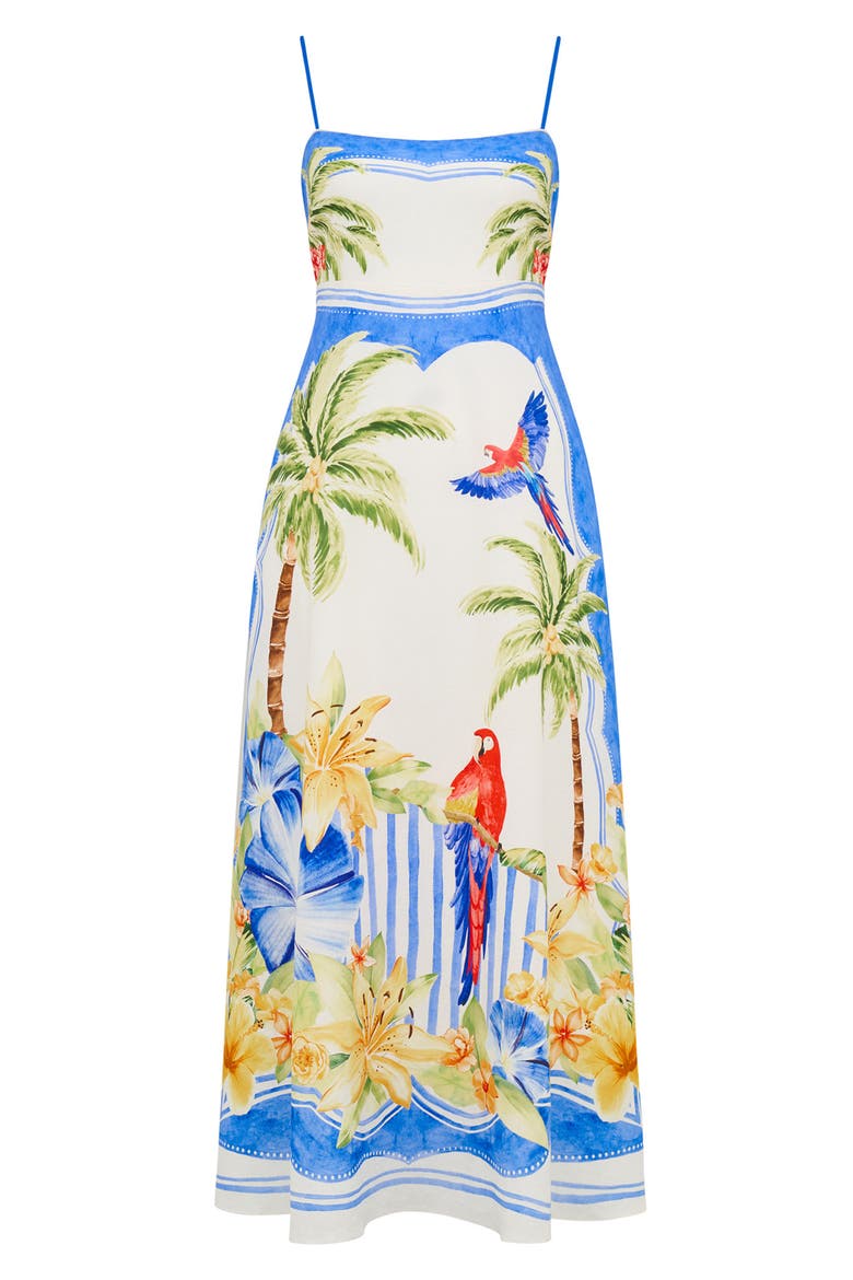 Bianca Mixed Print Linen Blend Dress, Alternate, color, ANTIGUA HOLIDAY