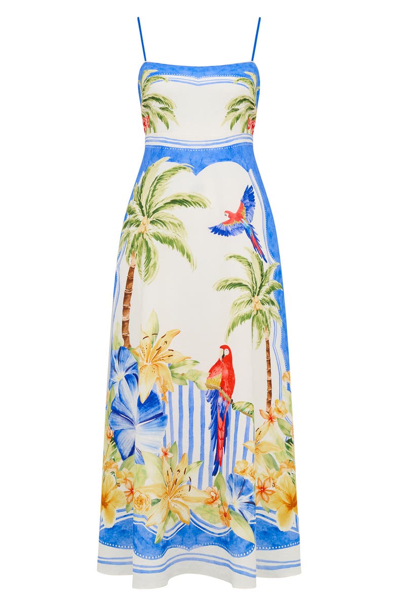 Ever New Bianca Mixed Print Linen Blend Dress, Alternate, color, Antigua Holiday