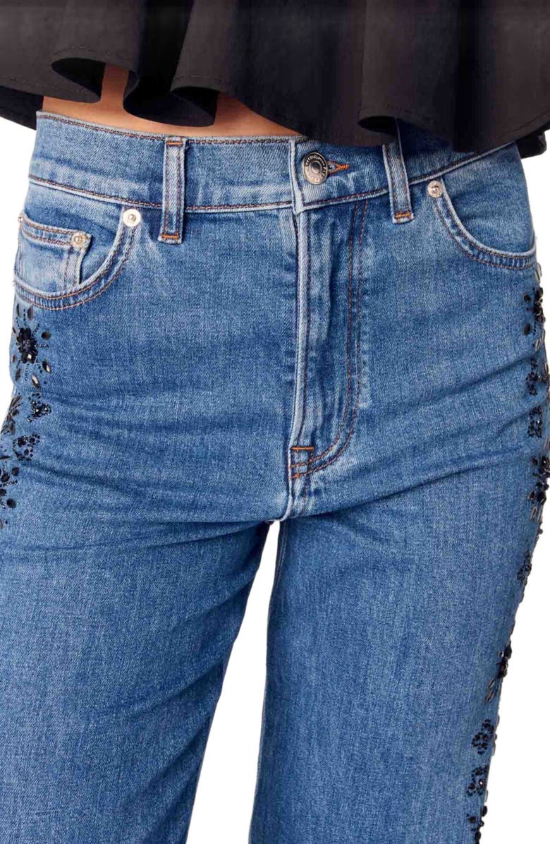 maje Embroidered jeans with rhinestones, Alternate, color, Blue