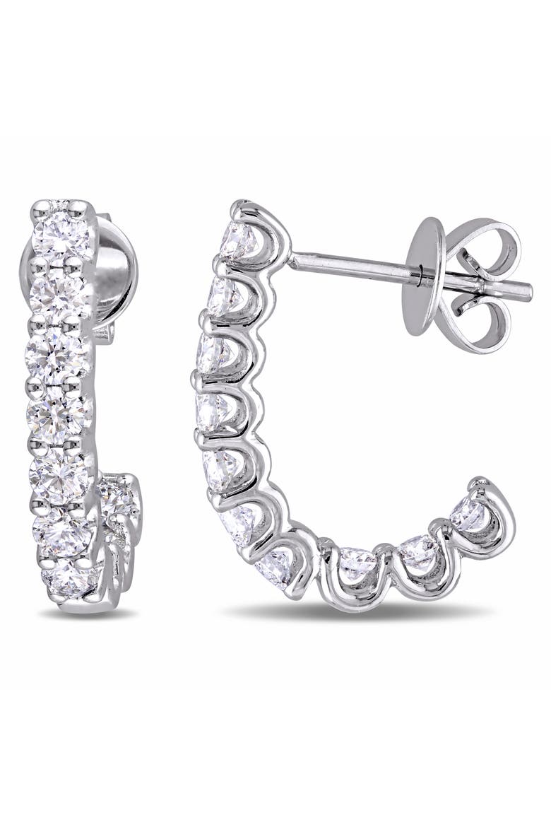 1 CT TW Diamond Semi-Hoop Earrings 14k, Main, color, 14k White Gold