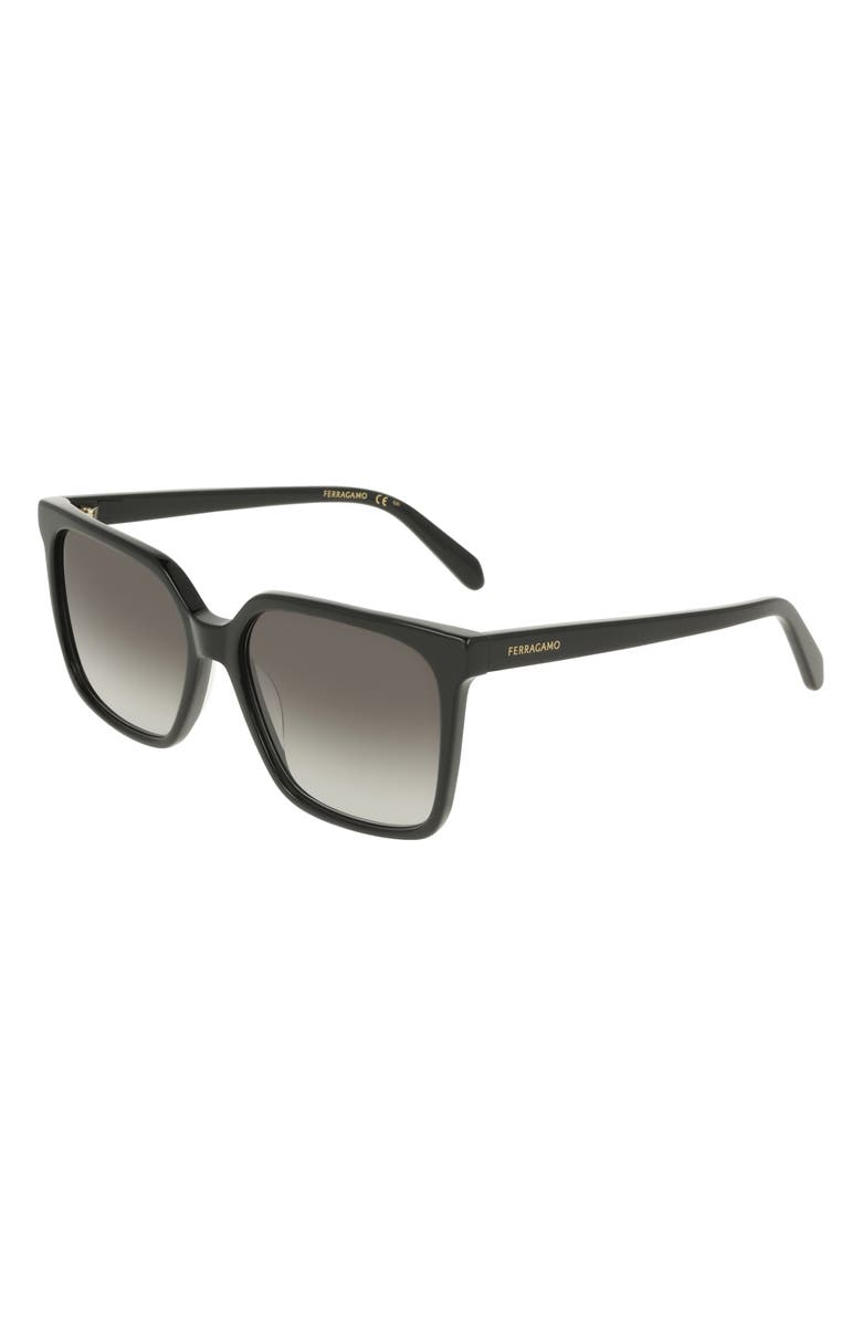 FERRAGAMO 57mm Rectangle Sunglasses, Alternate, color, Black