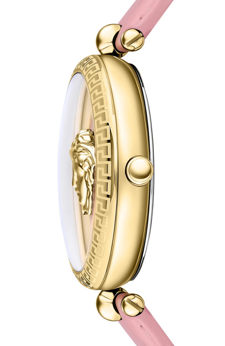 Versace Palazzo Empire Croc Embossed Leather Strap, 39mm, Alternate, color, Gold