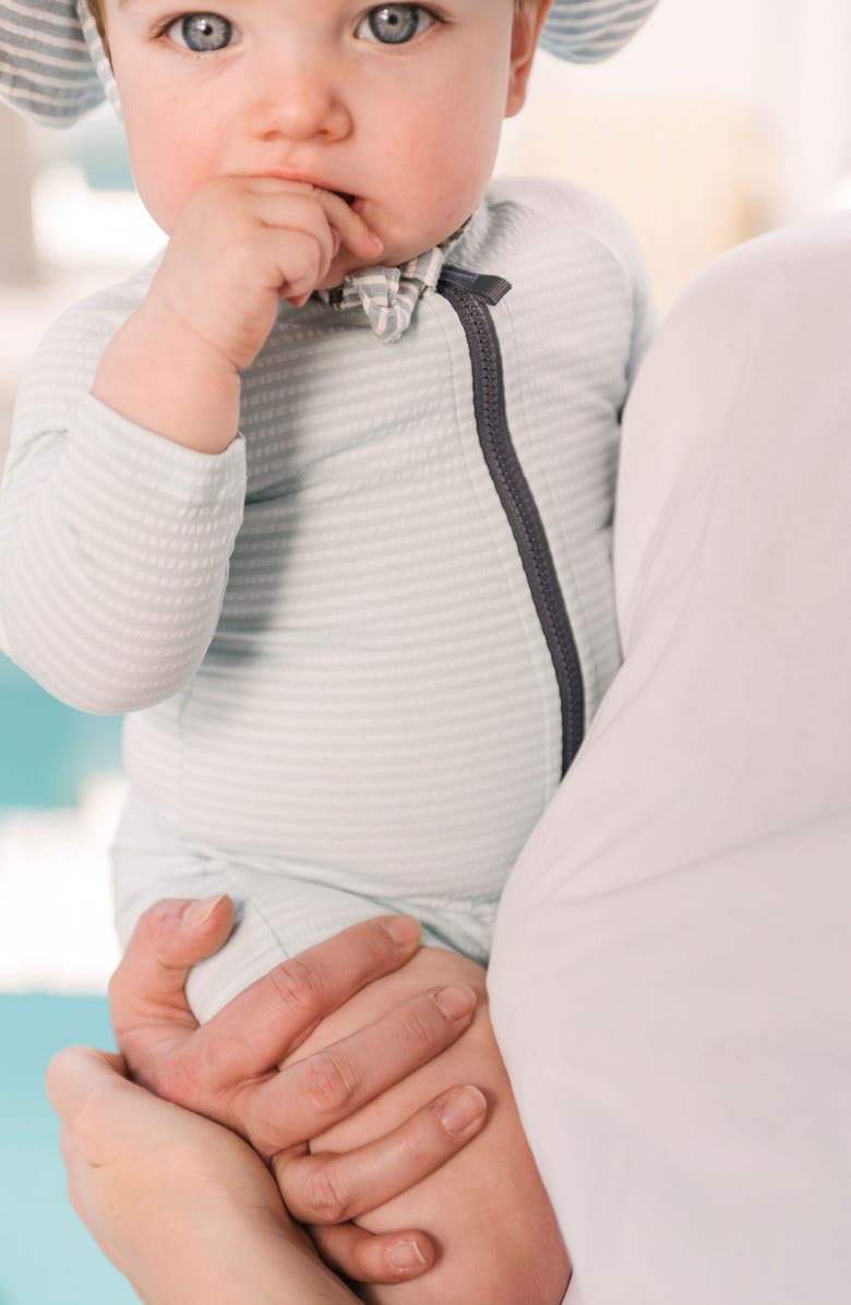 Pehr Kids' Long Sleeve One-Piece Rashguard Swimsuit, Alternate, color, Seersucker Lake