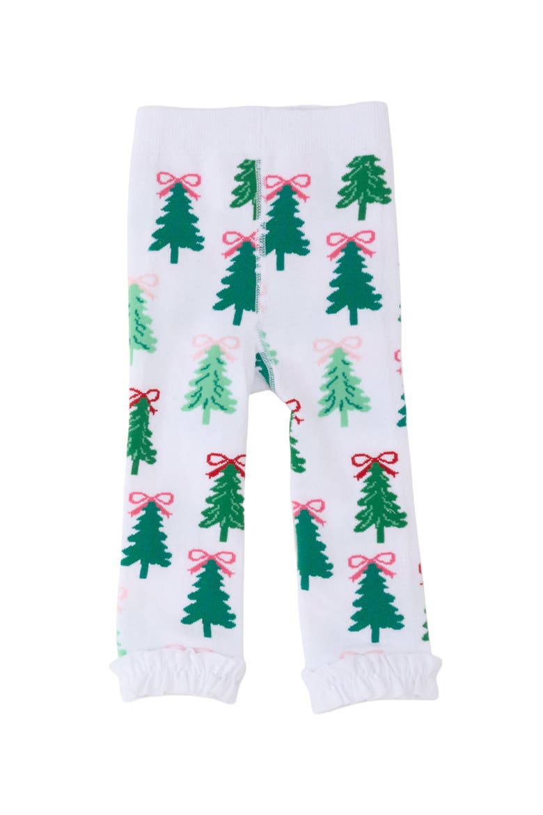 Holiday Patterned Footless Ruffle Tights, Main, color, Christmas Tree Bows