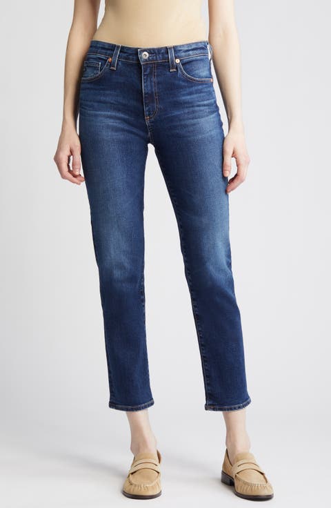 Mari Mid Rise Slim Straight Crop Jeans