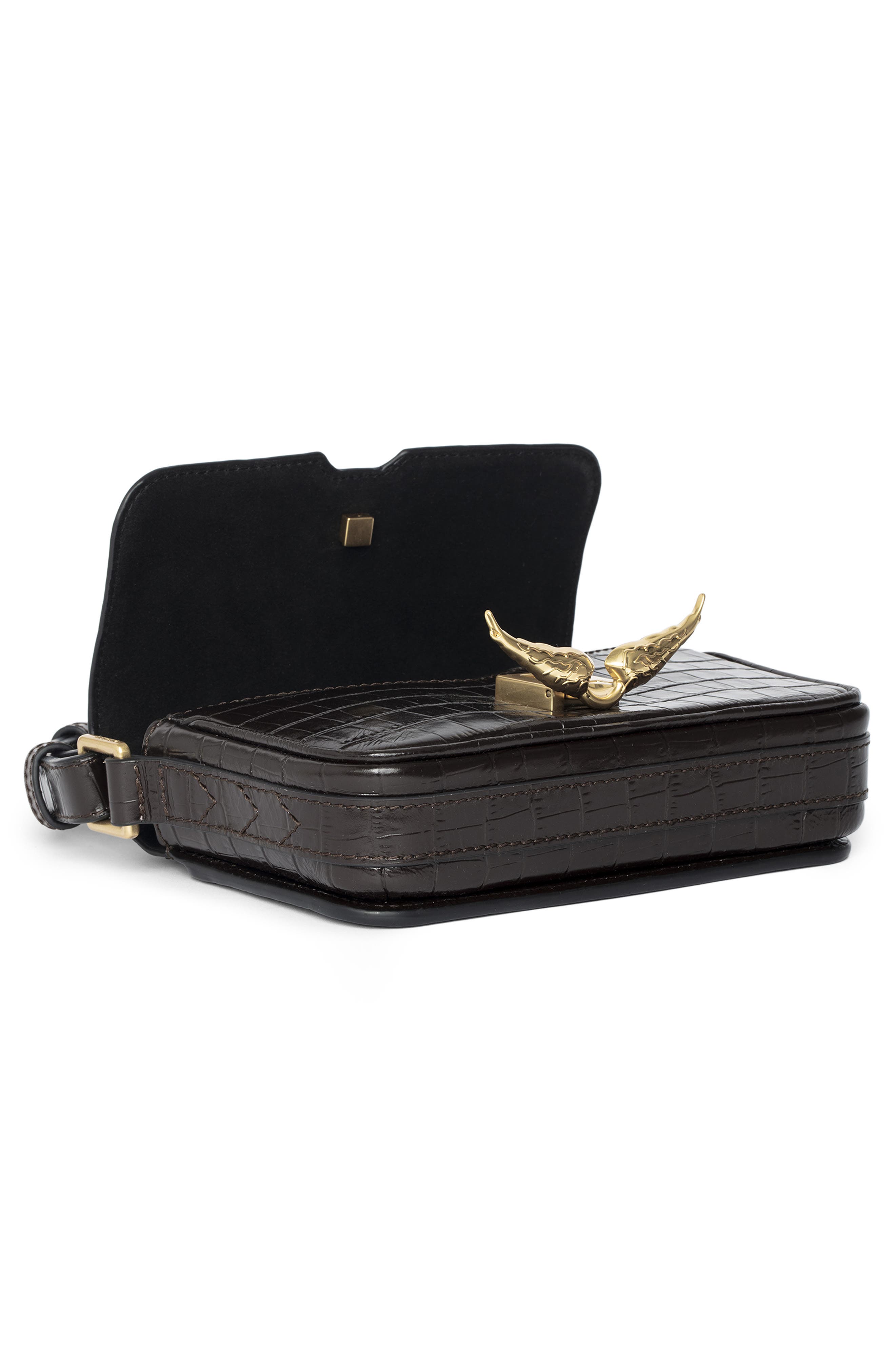 Zadig & Voltaire Le Zazi Croc Embossed Crossbody Bag, Alternate, color, 