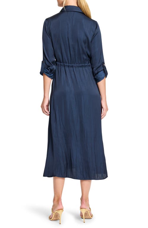Nic + Zoe Nic+zoe Julie Crinkle Satin Midi Dress In Dark Indigo