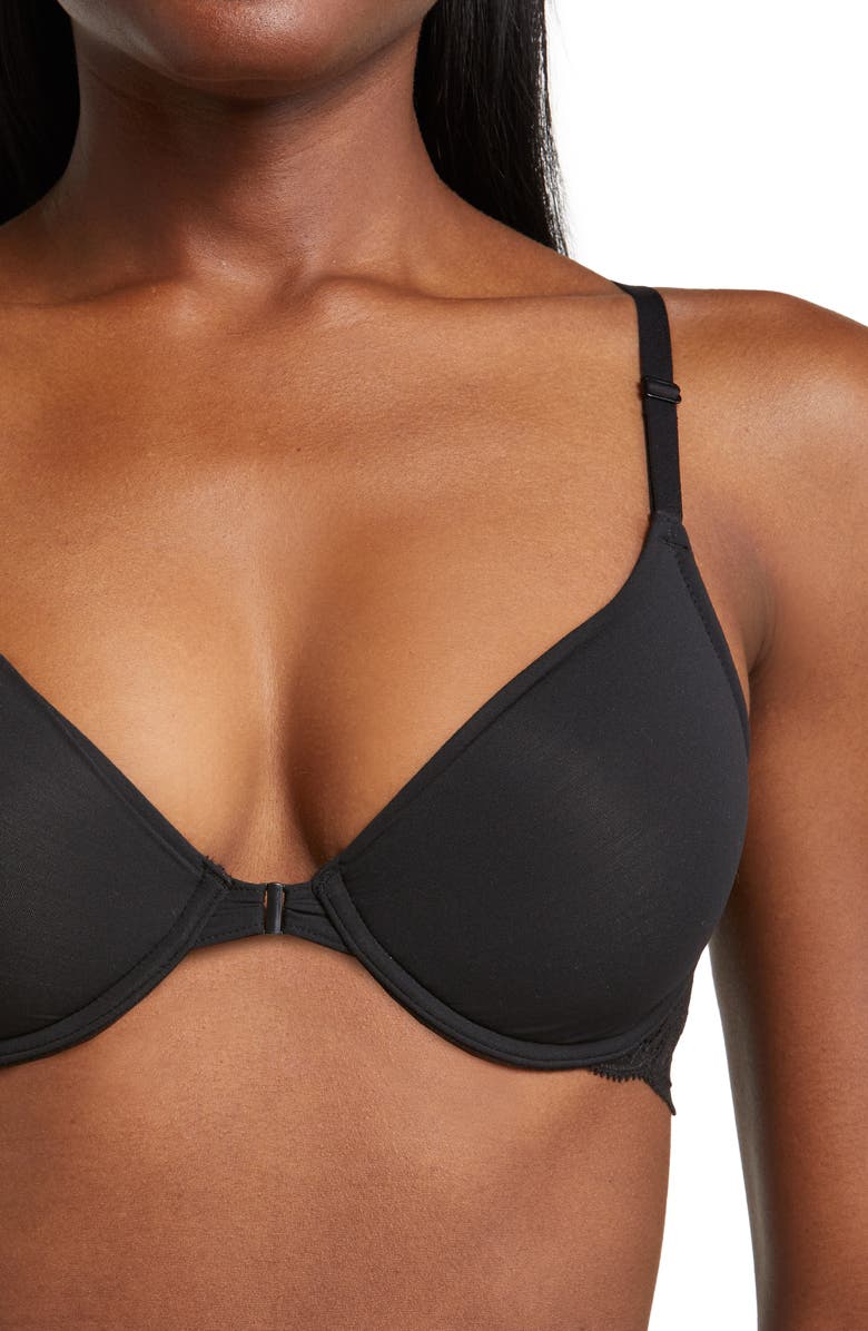 Natori Underwire Front Close Contour Bra, Alternate, color, Black