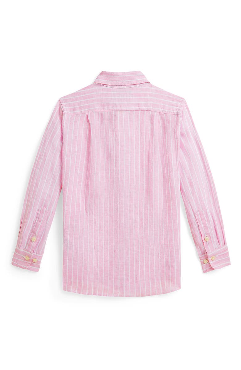 Polo Ralph Lauren Kids' Stripe Linen Button-Up Shirt, Alternate, color, Carmel Pink White