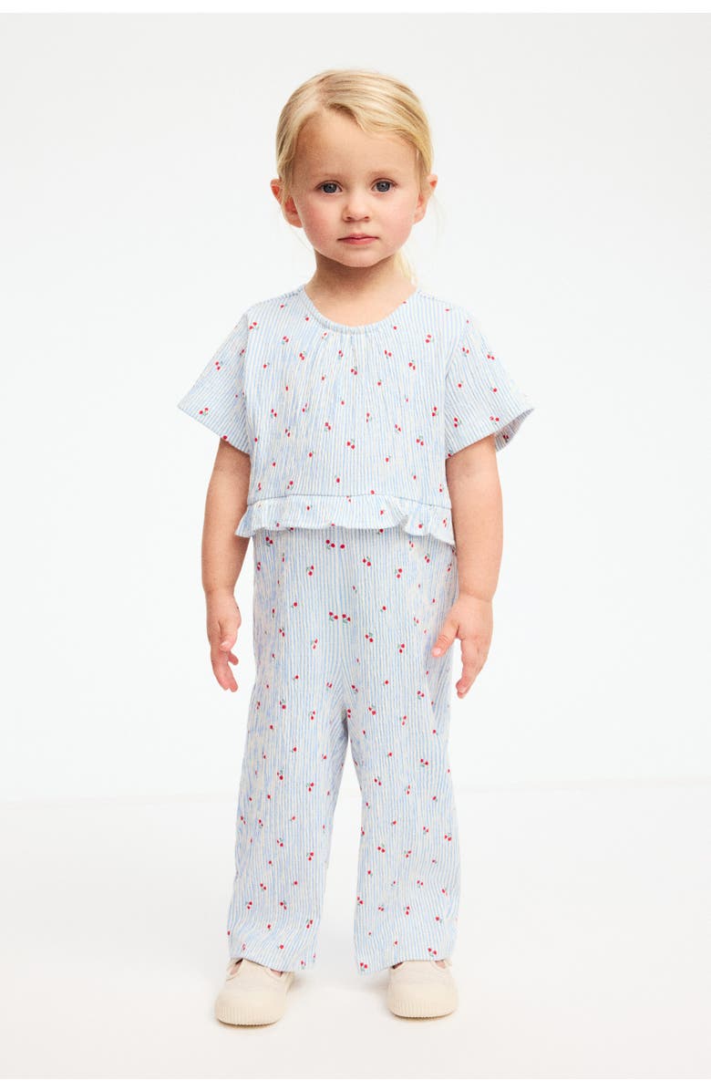 H&M Crinkled Romper Suit, Alternate, color, Light Blue/Cherries