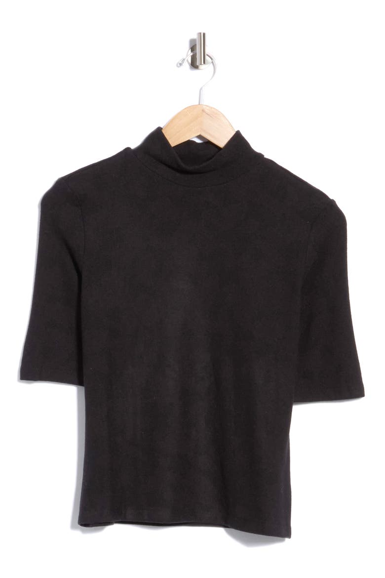 Mock Neck Elbow Sleeve Top, Main, color, BLACK
