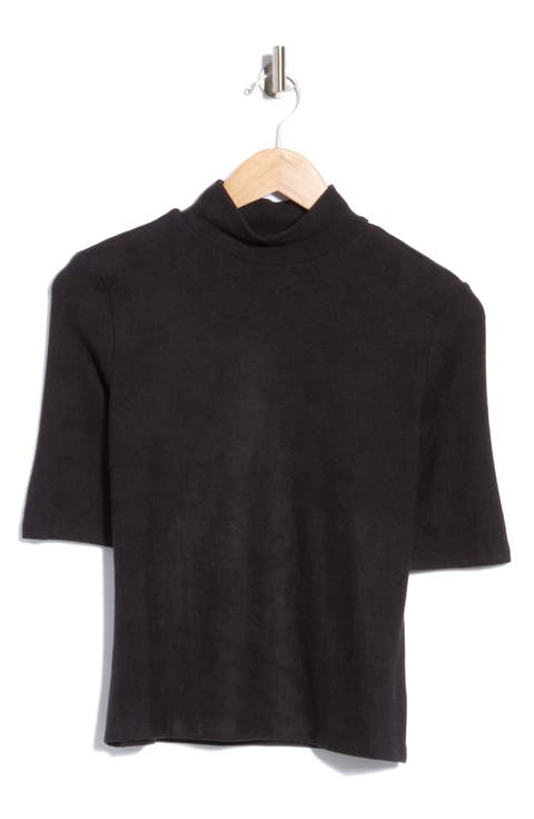 Mock Neck Elbow Sleeve Top