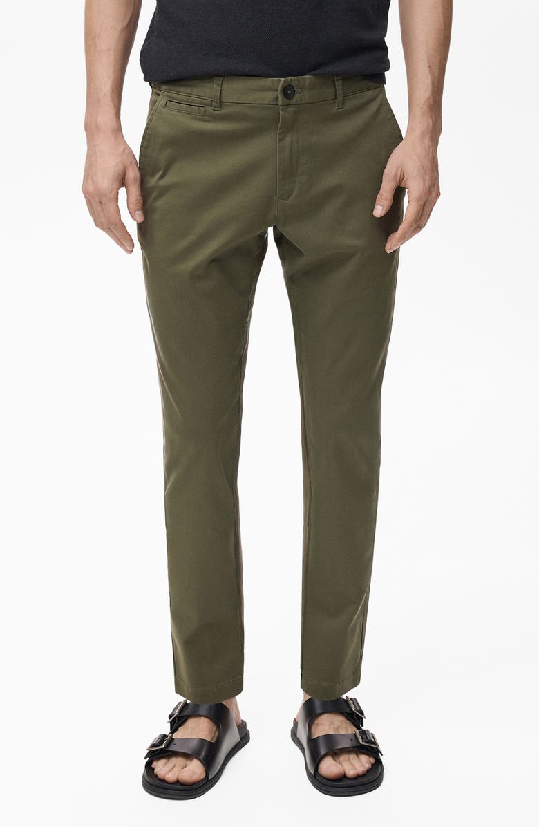 MANGO Prato Crop Tapered Stretch Cotton Chinos, Main, color, Khaki Green