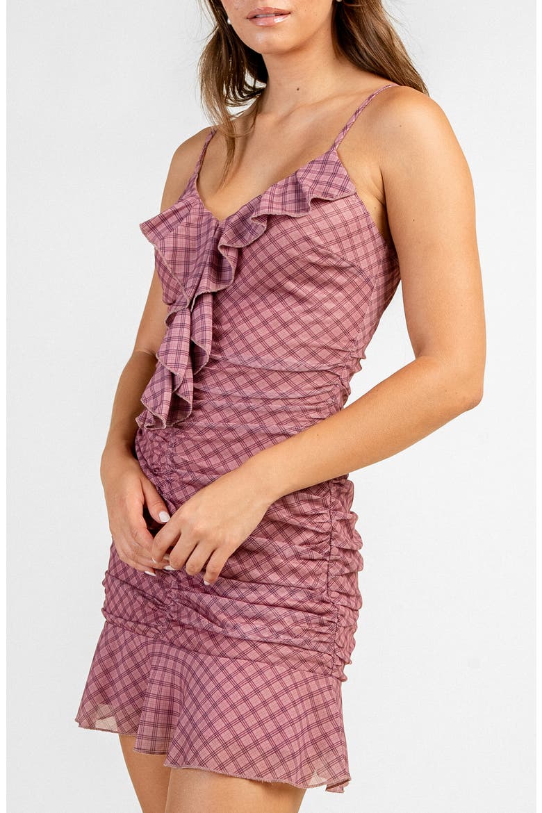 Ruched Plaid Drop Waist Minidress, Alternate, color, MAUVE PLAID