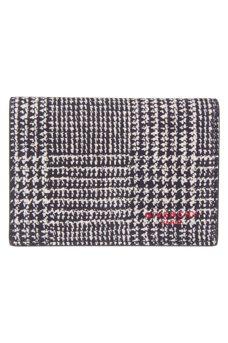 Goatskin Leather Business Card Holder, Main, color, BLACK/ WHITE