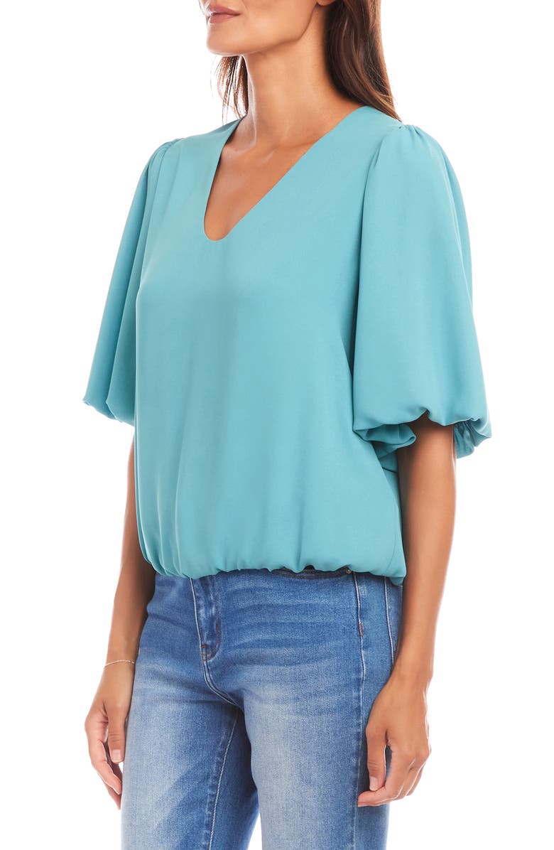 Karen Kane Puff Sleeve Crepe Top, Alternate, color, Aqua