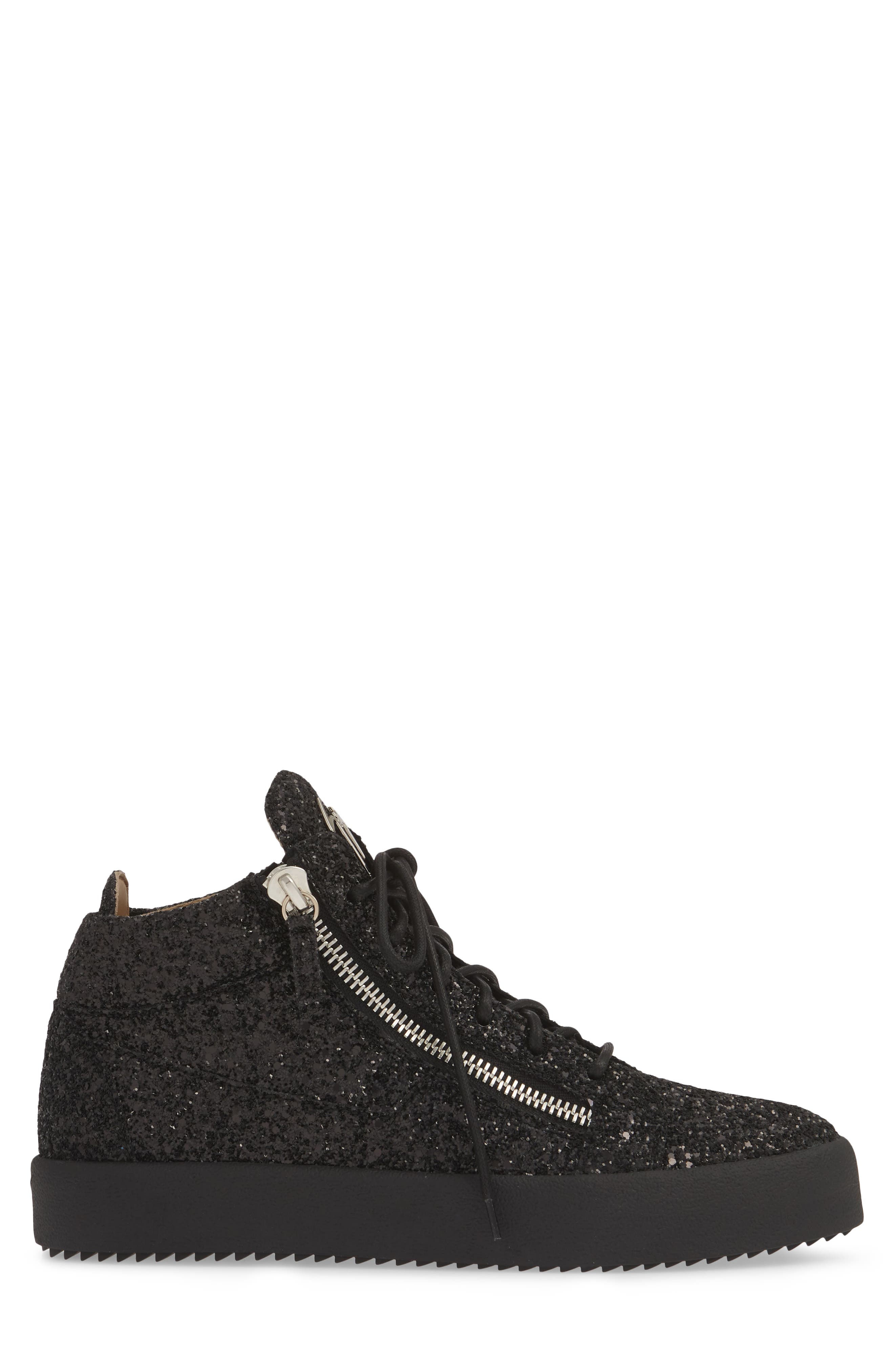 Glitter Mid Top Sneaker, Alternate, color, NERO