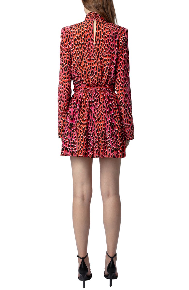 Zadig & Voltaire Ryde Leopard Spot Long Sleeve Silk Minidress, Alternate, color, 