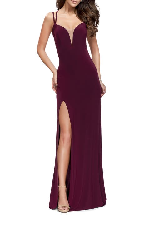 Long Classic Prom Dress with Side Leg Slit and Deep V