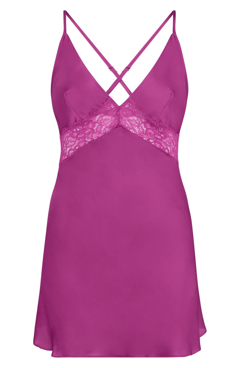 Hunkemöller Nina Lace Trim Satin Chemise, Main, color, 