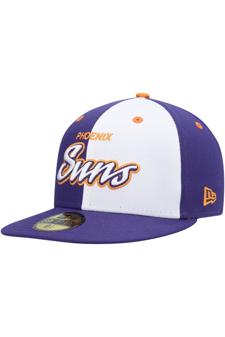Men's New Era Purple/White Phoenix Suns Script Pinwheel 59FIFTY Fitted Hat, Main, color, Purple