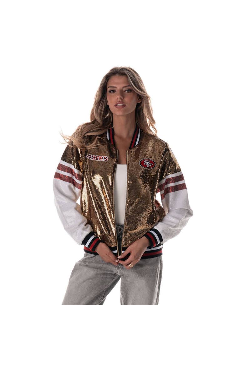 Women's The Wild Collective Gold San Francisco 49ers Sequin Bomber Jacket, Alternate, color, Gold