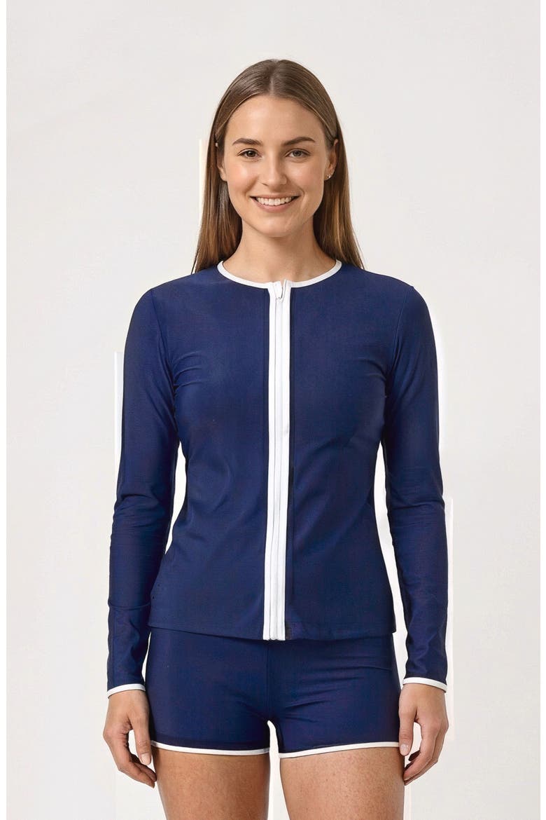 Full Zip Peyton Swim Top Two-Toned Collection, Main, color, Navy & White