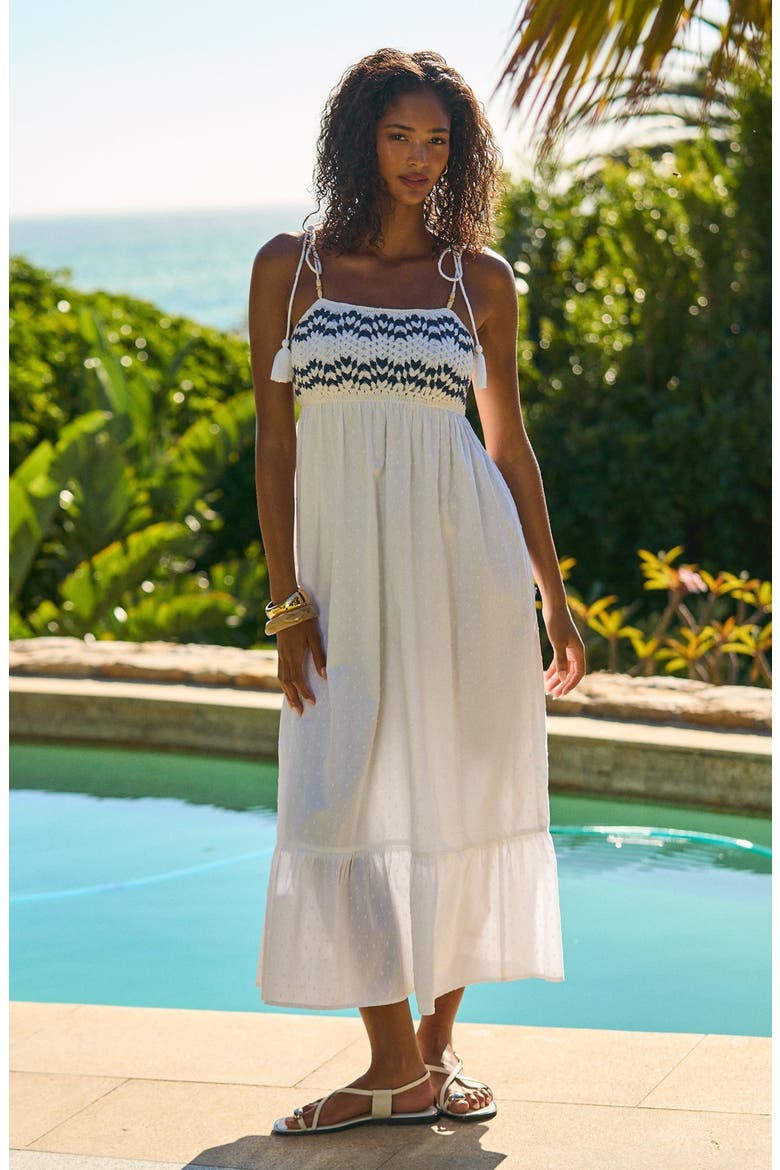 Tie Strap Crochet Maxi Dress, Alternate, color, WHITE