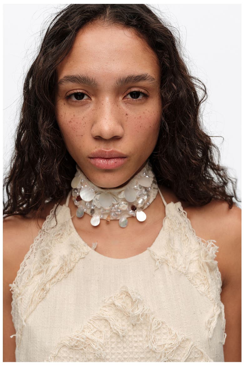 Woven Choker Necklace With Pearls, Alternate, color, IVORY