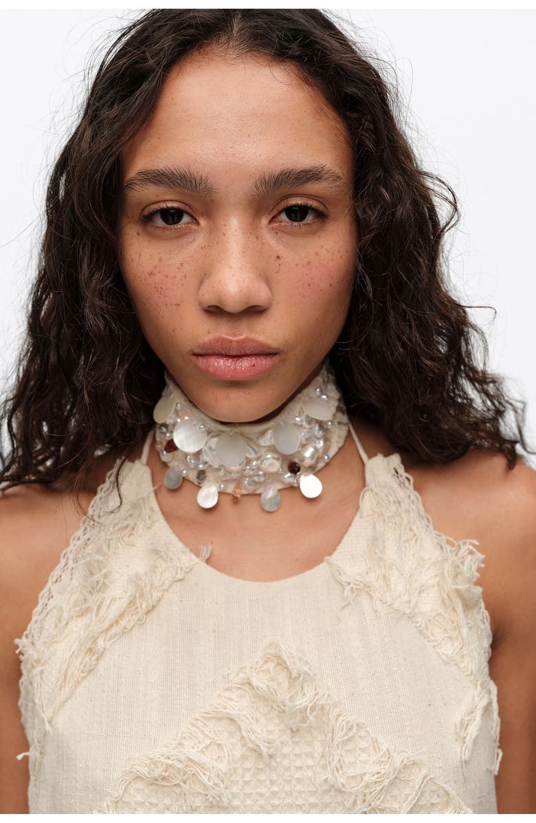 Bimba y Lola Woven Choker Necklace With Pearls, Alternate, color, Ivory