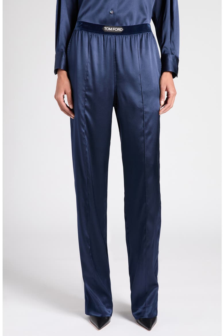 Stretch Silk Satin Pajama Pants, Main, color, HB840 DARK NAVY