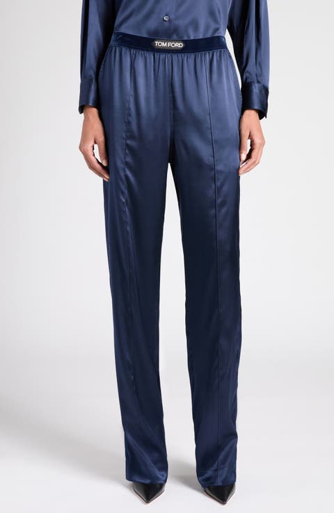 【関税&送料込】Tom Ford Pantalone Pajama In Seta Logo silk-blend satin pajama pants in brown - Tom Ford