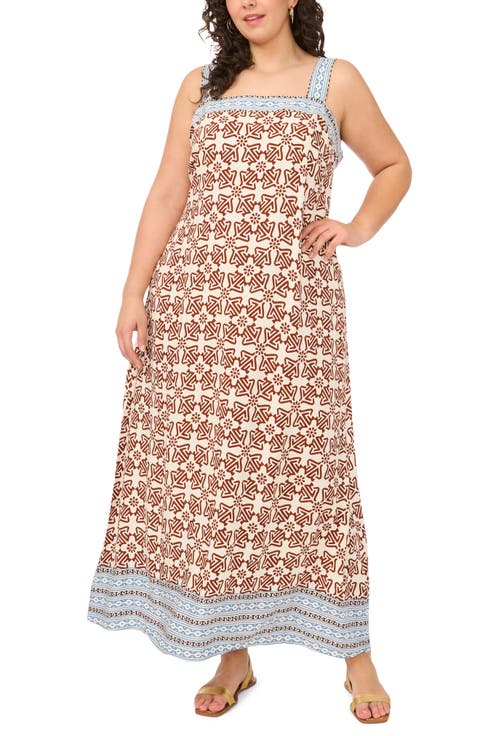 Mixed Print Smock Back Maxi Dress (Plus)