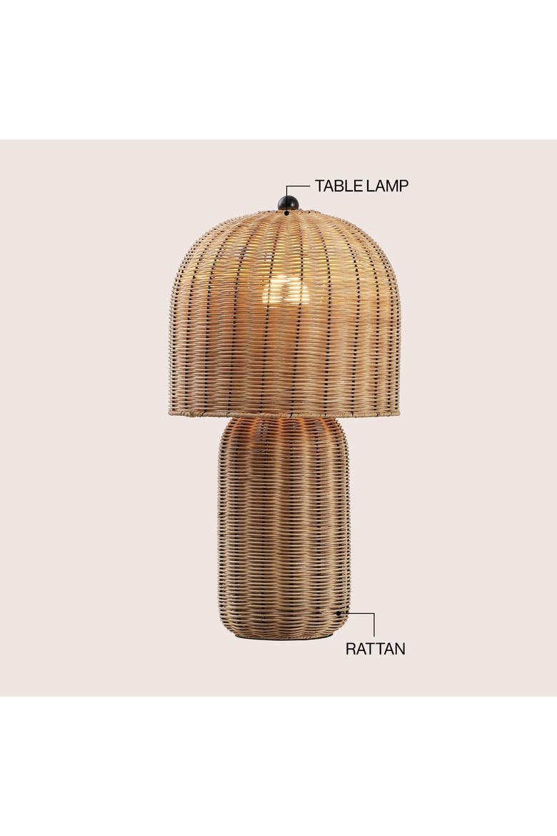 Minna 22.5" Modern Coastal Woven Rattan Arched LED Table Lamp, Alternate, color, Natural Brown