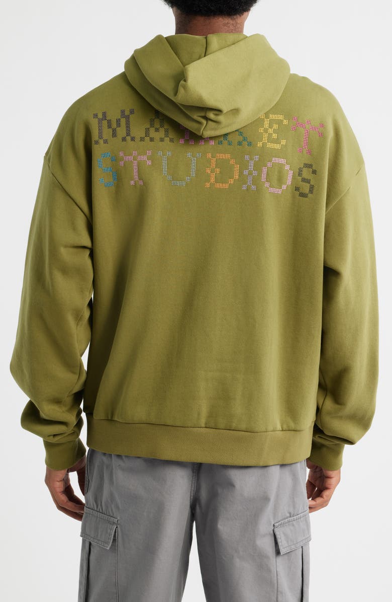 MARKET Folk Fitted Bear Cotton Graphic Hoodie, Alternate, color, Sphagnum