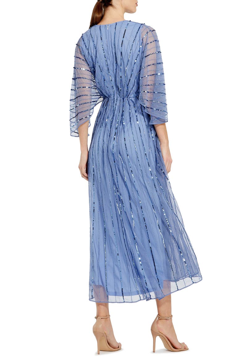 Sequin Beaded Stripe Cape Sleeve V-Neck Gown, Alternate, color, PERIWINKLE