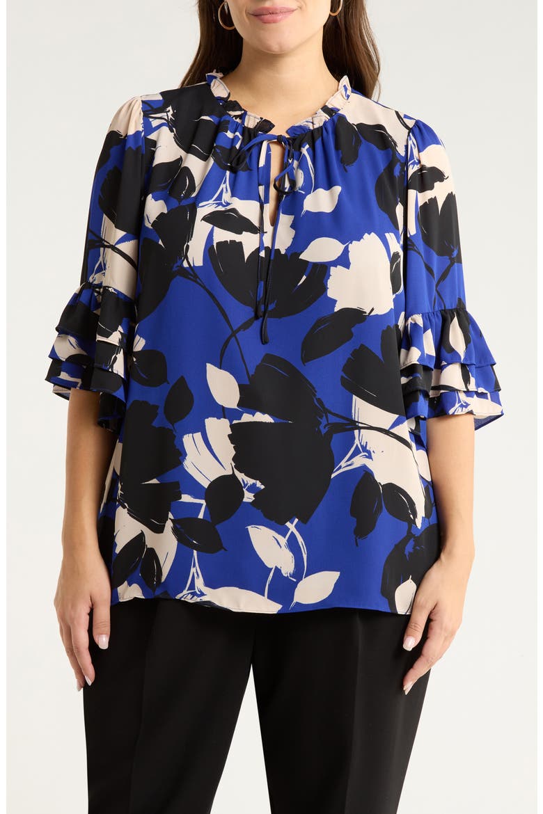 Anthem Print Ruffle Top, Main, color, BLUE-BLACK