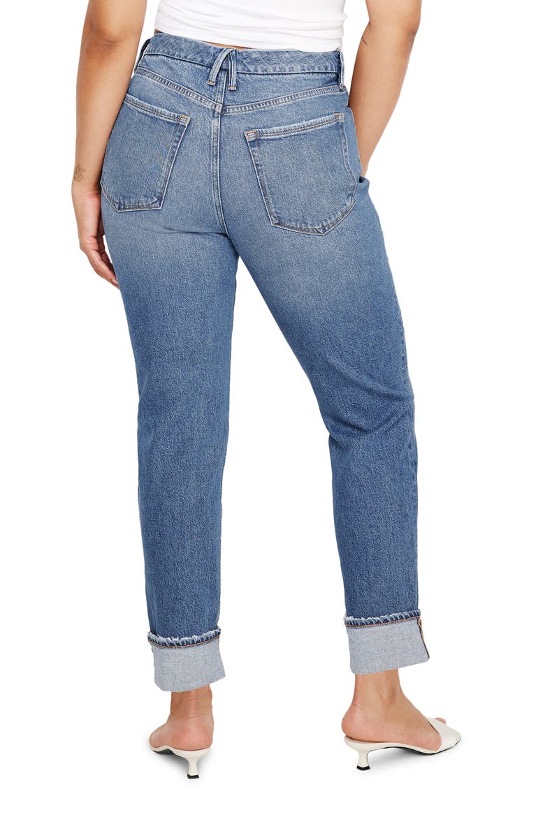 High Waist Cuff Straight Leg Jeans, Alternate, color, INDIGO711