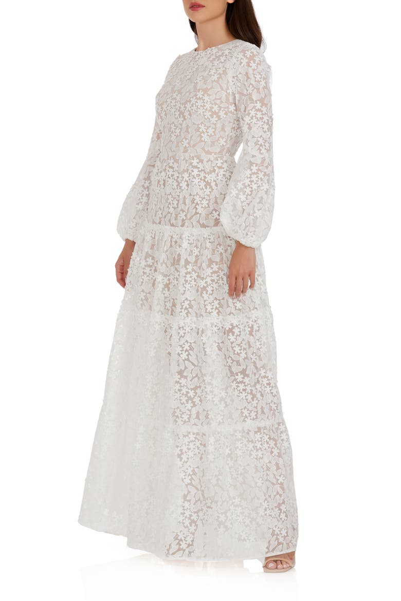 Lyra Semisheer Long Sleeve Gown, Alternate, color, WHITE
