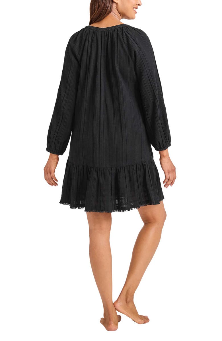 Tommy Bahama Mykonos Textured Split Neck Cover-Up Cotton Dress, Alternate, color, Black